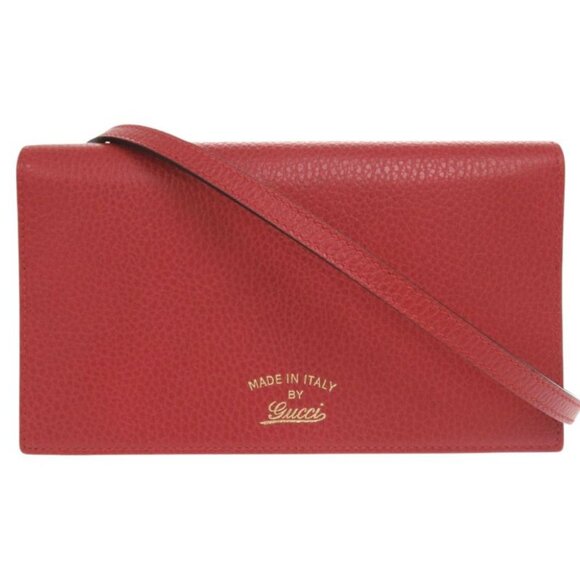 Gucci Leather Red Shoulder Wallet Shoulder Bag Long Wallet Red 0462